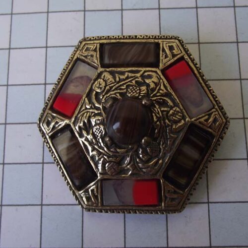 Gold Plated Medieval Stoned Brooches 7 HLB002GPred-brown