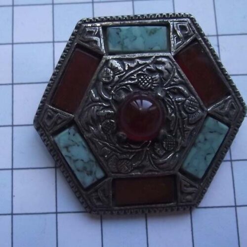 Silver Plated Medieval Stoned Brooches 10 HLB002SPred-blue
