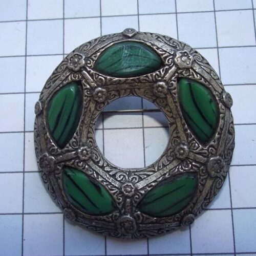 Silver Plated Medieval Stoned Brooches 12 HLB004SPgreen