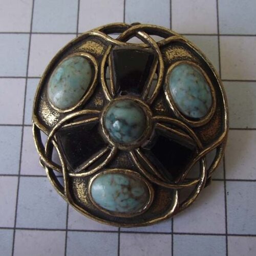 Gold Plated Medieval Stoned Brooches 8 HLB0054GPturq