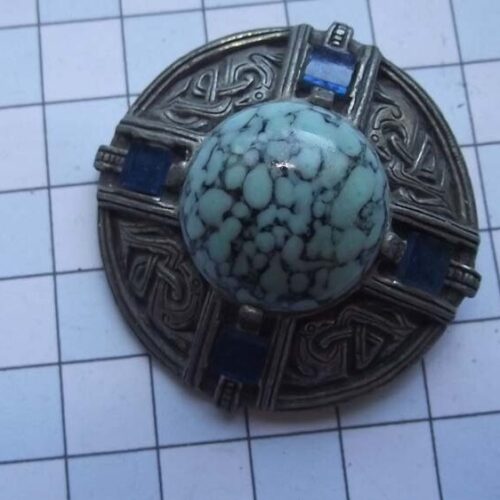Silver Plated Medieval Stoned Brooches 22 HLB012SPblue