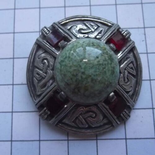 Silver Plated Medieval Stoned Brooches 23 HLB012SPgreen-red.