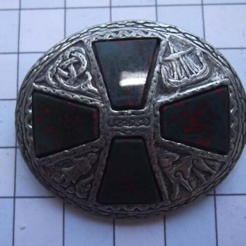 Silver Plated Medieval Stoned Brooches 35 HLB025SPbrown-green