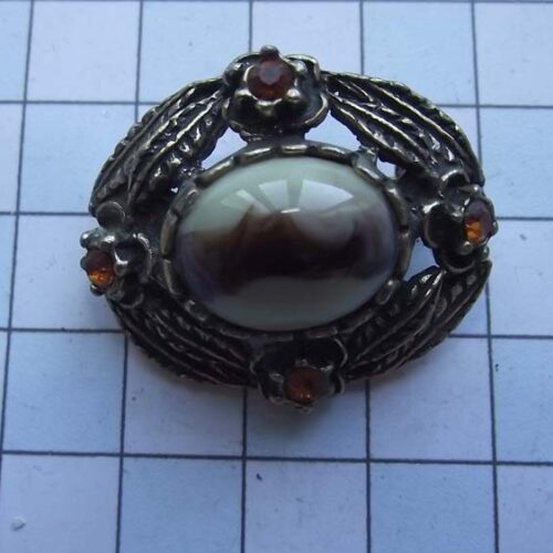 Gold Plated Medieval Stoned Brooches 15 HLB026GPgreen-brown