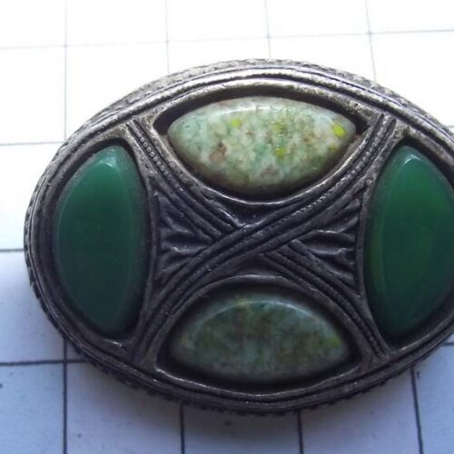 Silver Plated Medieval Stoned Brooches 40 HLB029SPgreen
