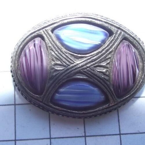 Silver Plated Medieval Stoned Brooches 42 HLB029SPturq-blue