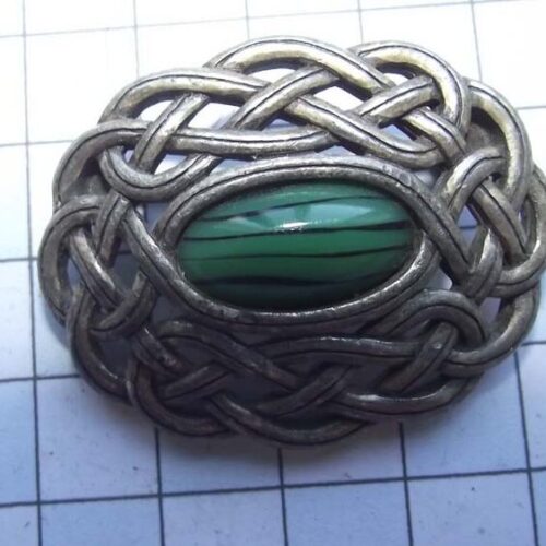 Silver Plated Medieval Stoned Brooches 47 HLB033SPgreen