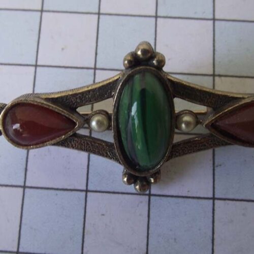 Gold Plated Medieval Stoned Brooches 28 HLB042GPred-green