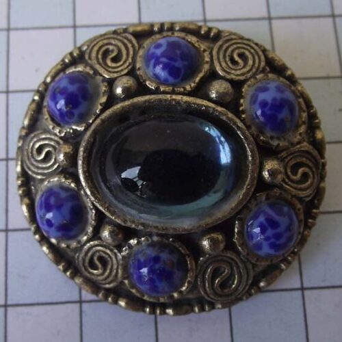 Gold Plated Medieval Stoned Brooches 34 HLB048GPblue