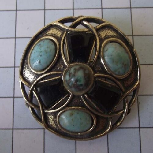 Gold Plated Medieval Stoned Brooches 35 HLB049GPturqu