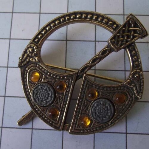 Gold Plated Medieval Stoned Brooches 24 HLB037GPamber-pewter