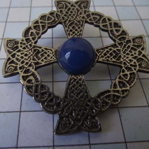 Silver Plated Medieval Stoned Brooches 51 M002-PSblue