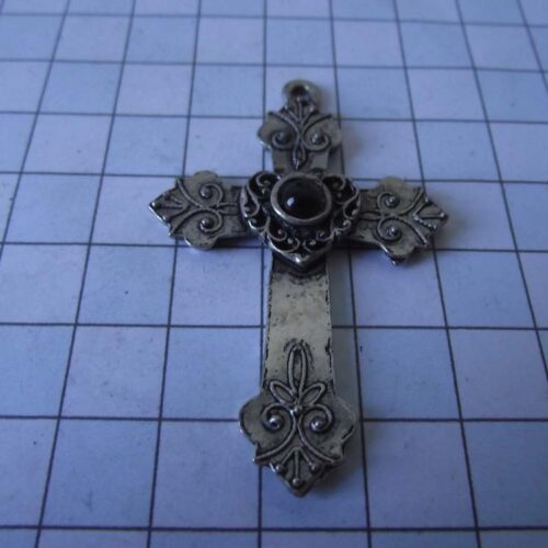 Silver Plated Medieval Stoned Brooches 2 Cross1-PSblack