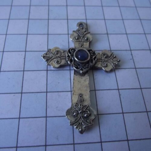 Silver Plated Medieval Stoned Brooches 3 Cross1-PSblue