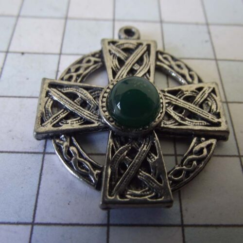 Silver Plated Medieval Stoned Brooches 6 Cross2-PSgreen