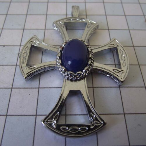 Silver Plated Medieval Stoned Brooches 7 Cross3-PSblue